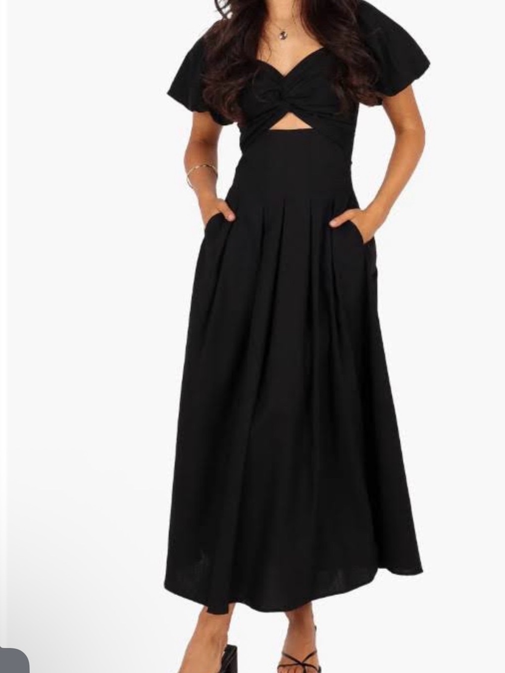 Petal and pup Black Twist-Front Maxi Dress with Pockets